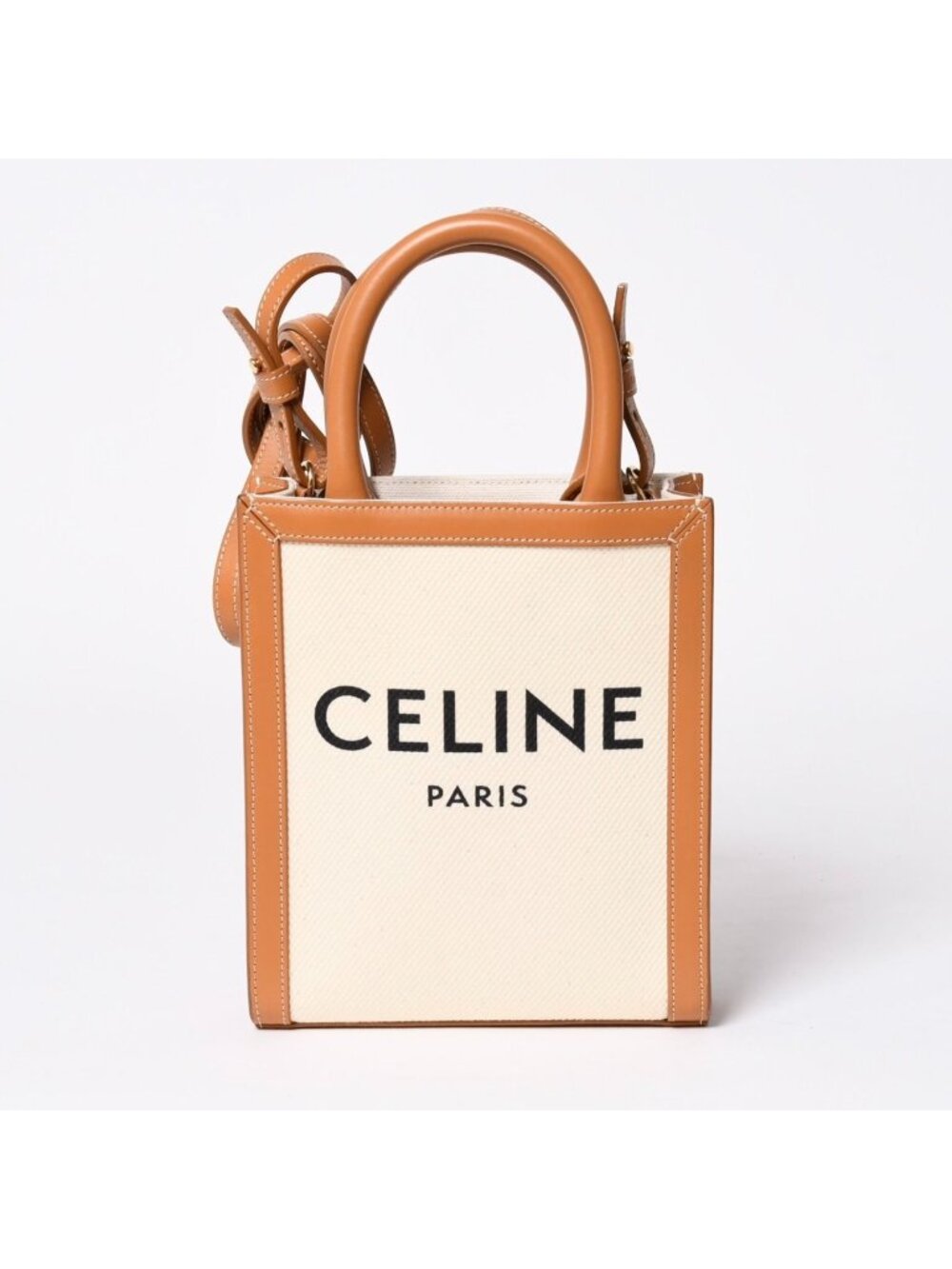 Celine Mini Vertical Cabas 2-Way Shoulder Bag Cotton Canvas Beige